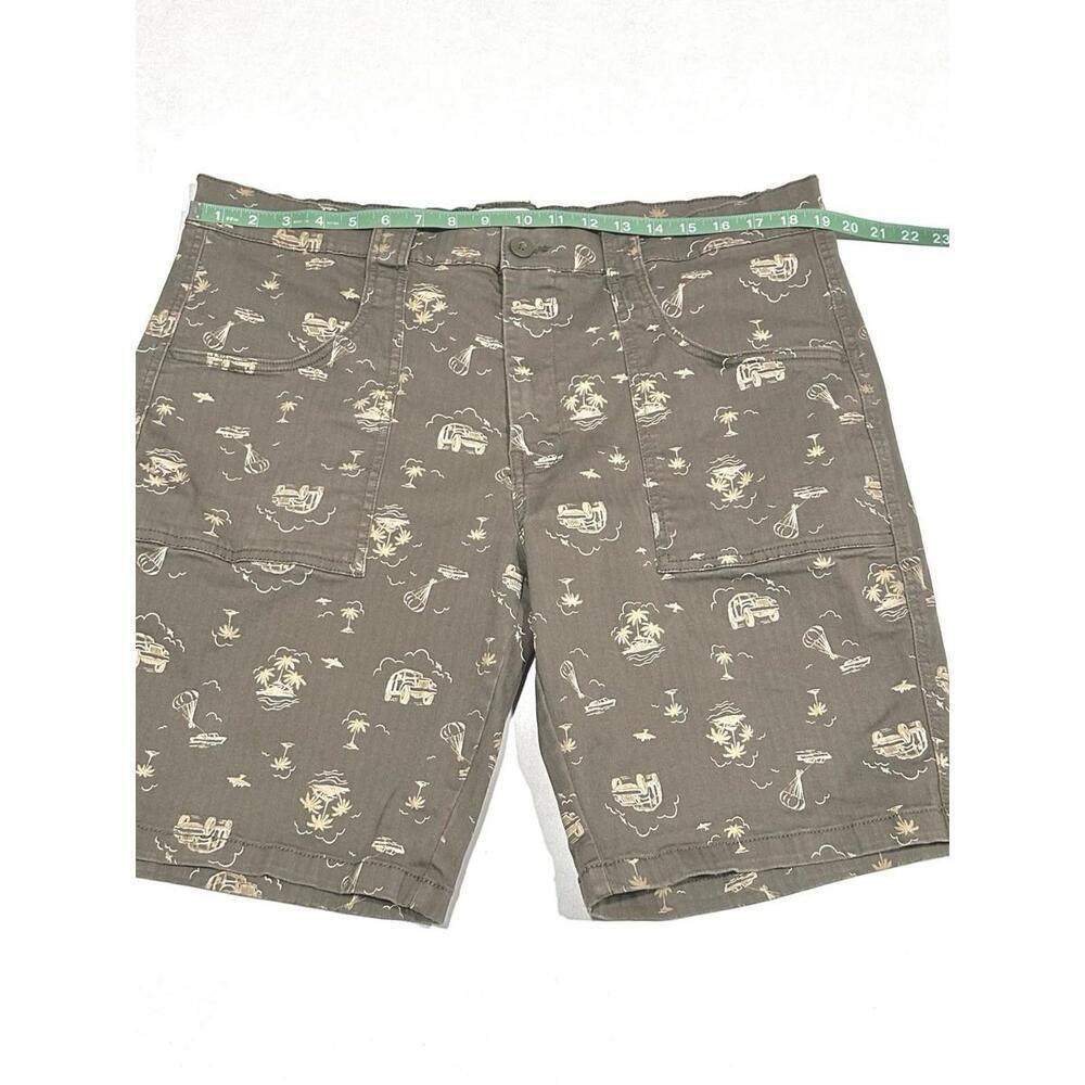 Mutual Weave Mens Graphic Shorts Green Brown Palm Trees Beach Flat Front Size 38 - Picture 6 of 12